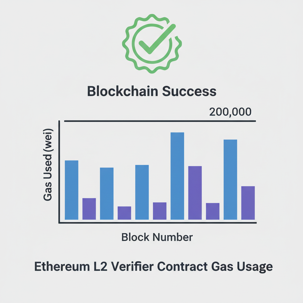 Ethereum L2 verifier contract gas usage chart under 200k, blockchain success checkmark