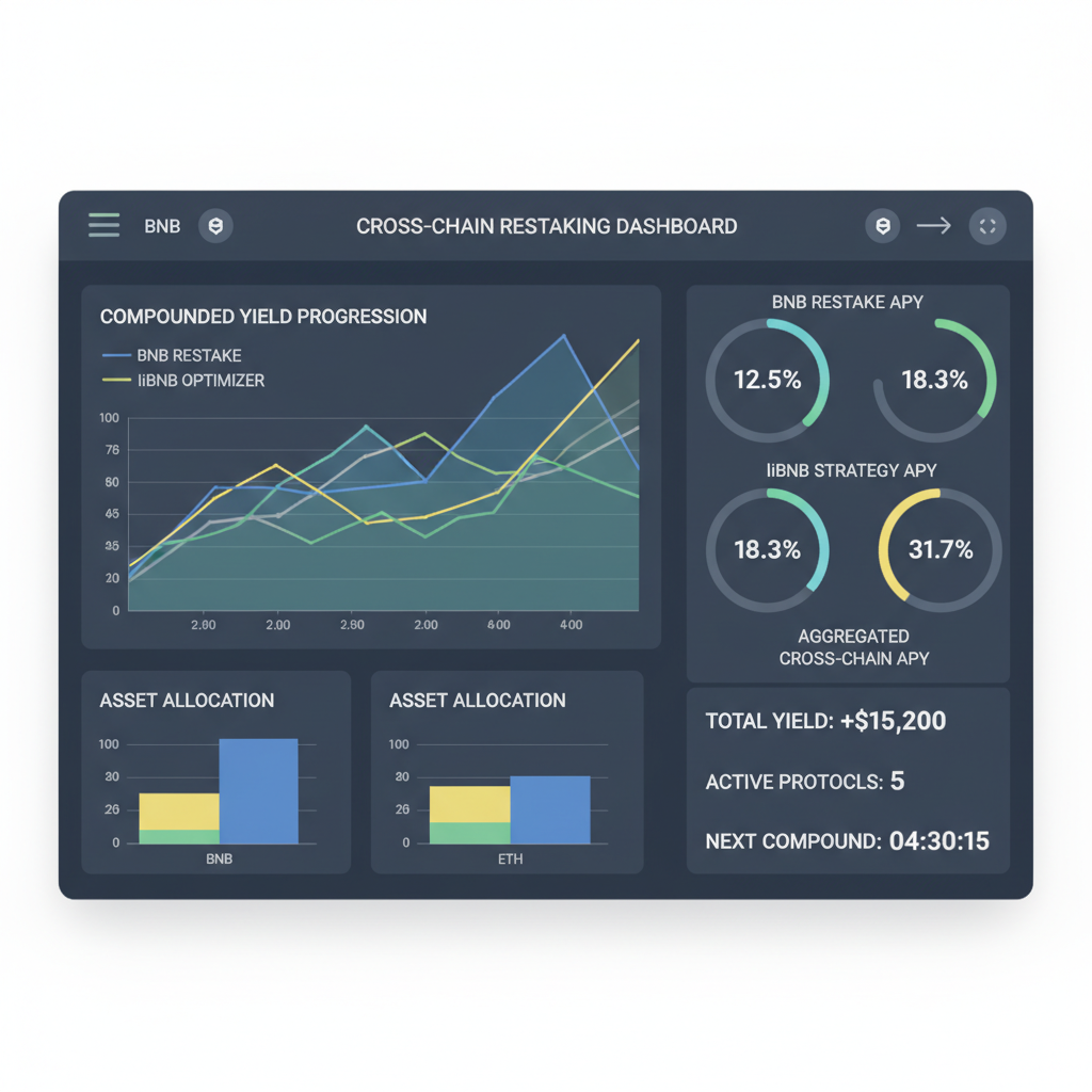 dashboard monitoring compounded yields from cross-chain restaking charts graphs BNB liBNB APY