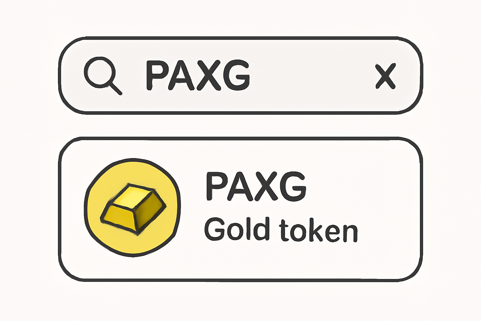 A search bar with 'PAXG' typed in, showing gold token results.