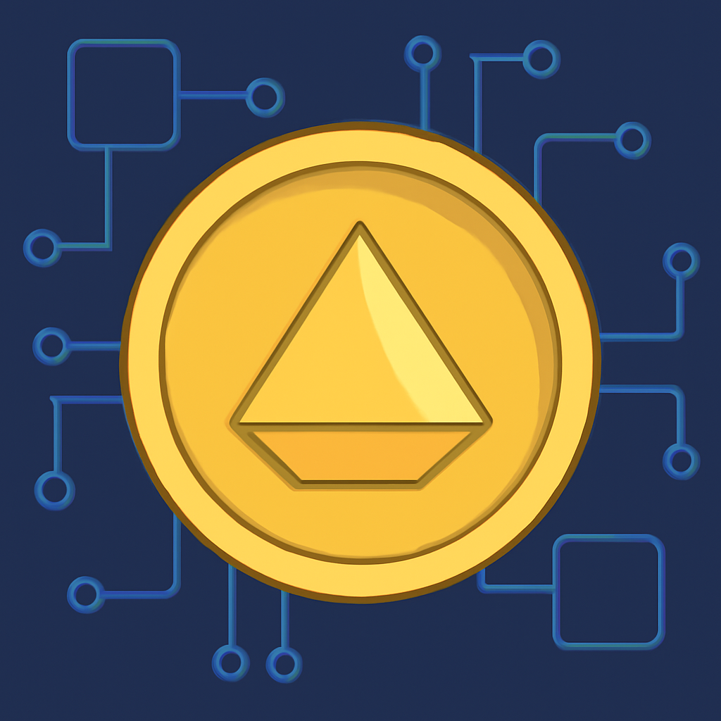 A digital gold coin with a blockchain background, representing tokenized gold.