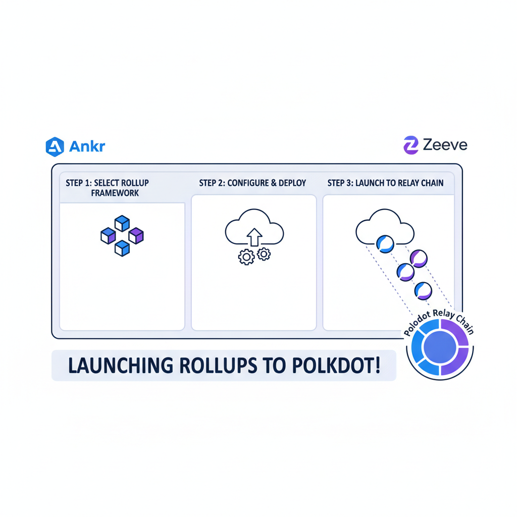 Ankr and Zeeve logos on cloud deployment dashboard, rollups launching to Polkadot relay chain