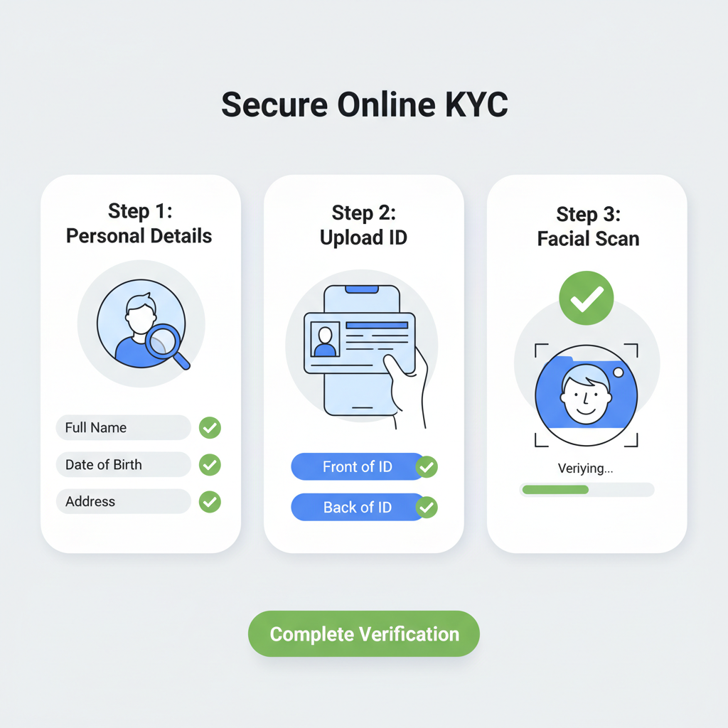 secure online KYC form with ID verification and checkmarks