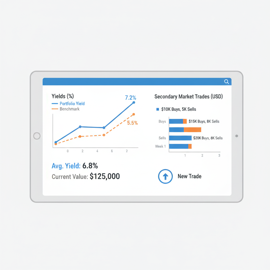 investment dashboard graph showing yields and secondary market trades