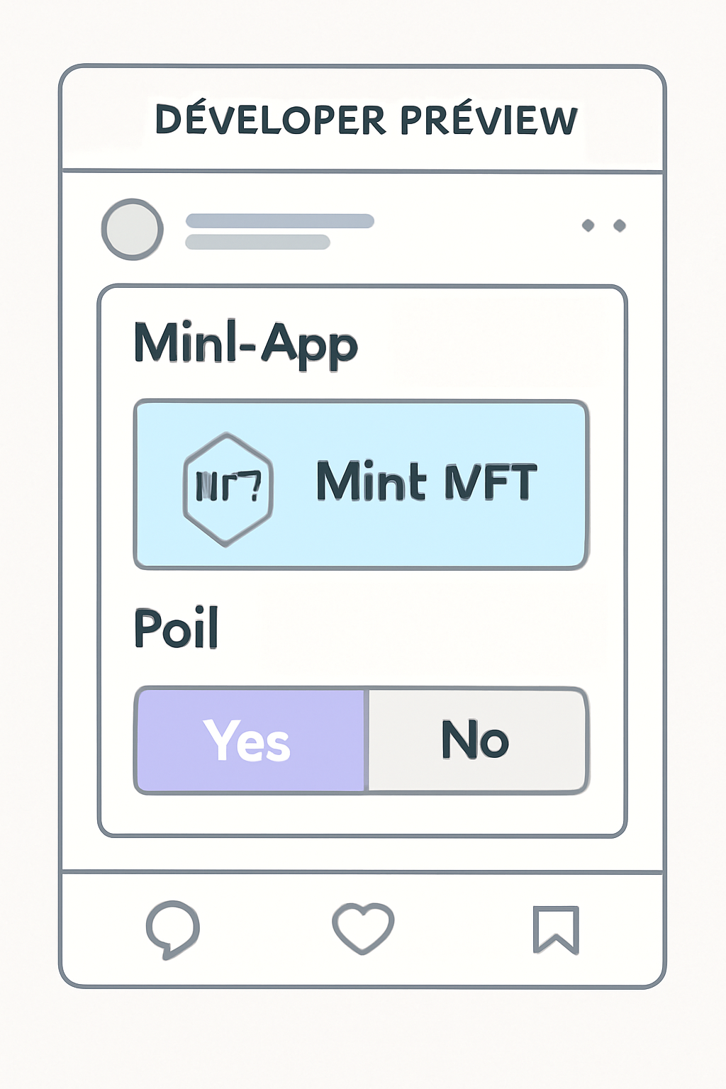 Developer preview of a mini-app inside a social feed, showing interactive elements like NFT minting and polls.