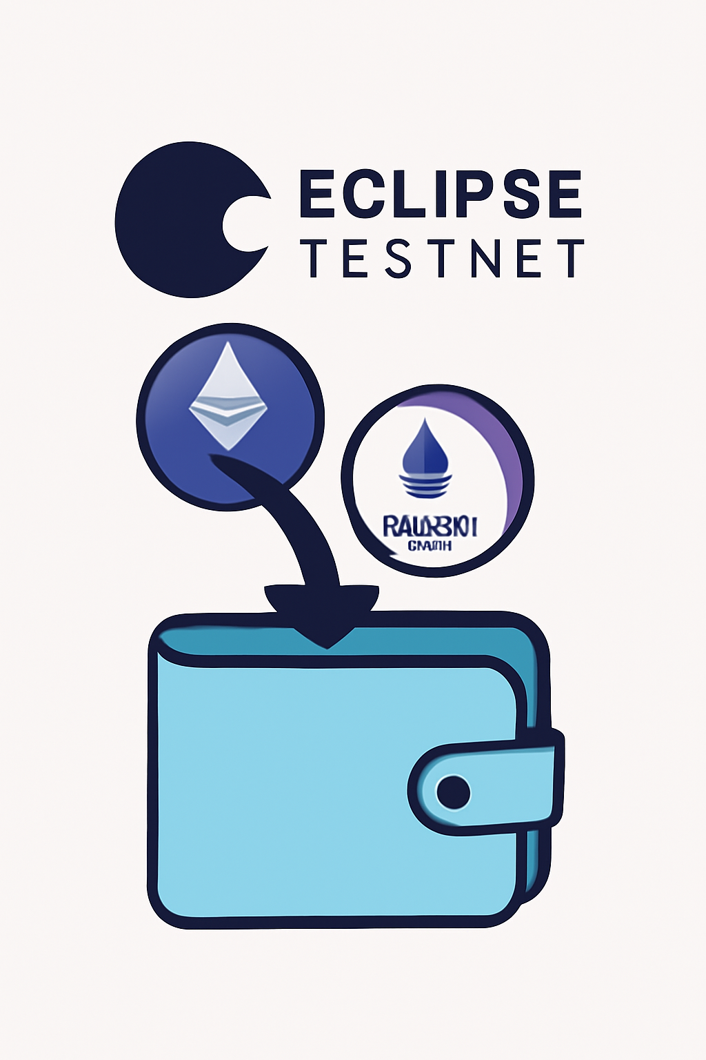 A digital wallet receiving Sepolia ETH tokens, with the Eclipse Testnet logo in the background, simple and modern style