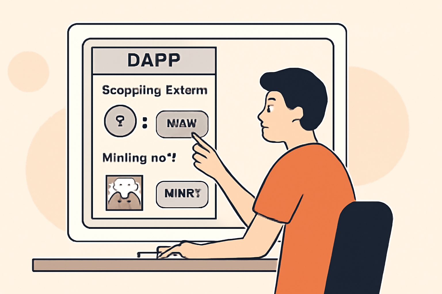 A user engaging with various DApps on a digital dashboard, swapping tokens and minting NFTs.
