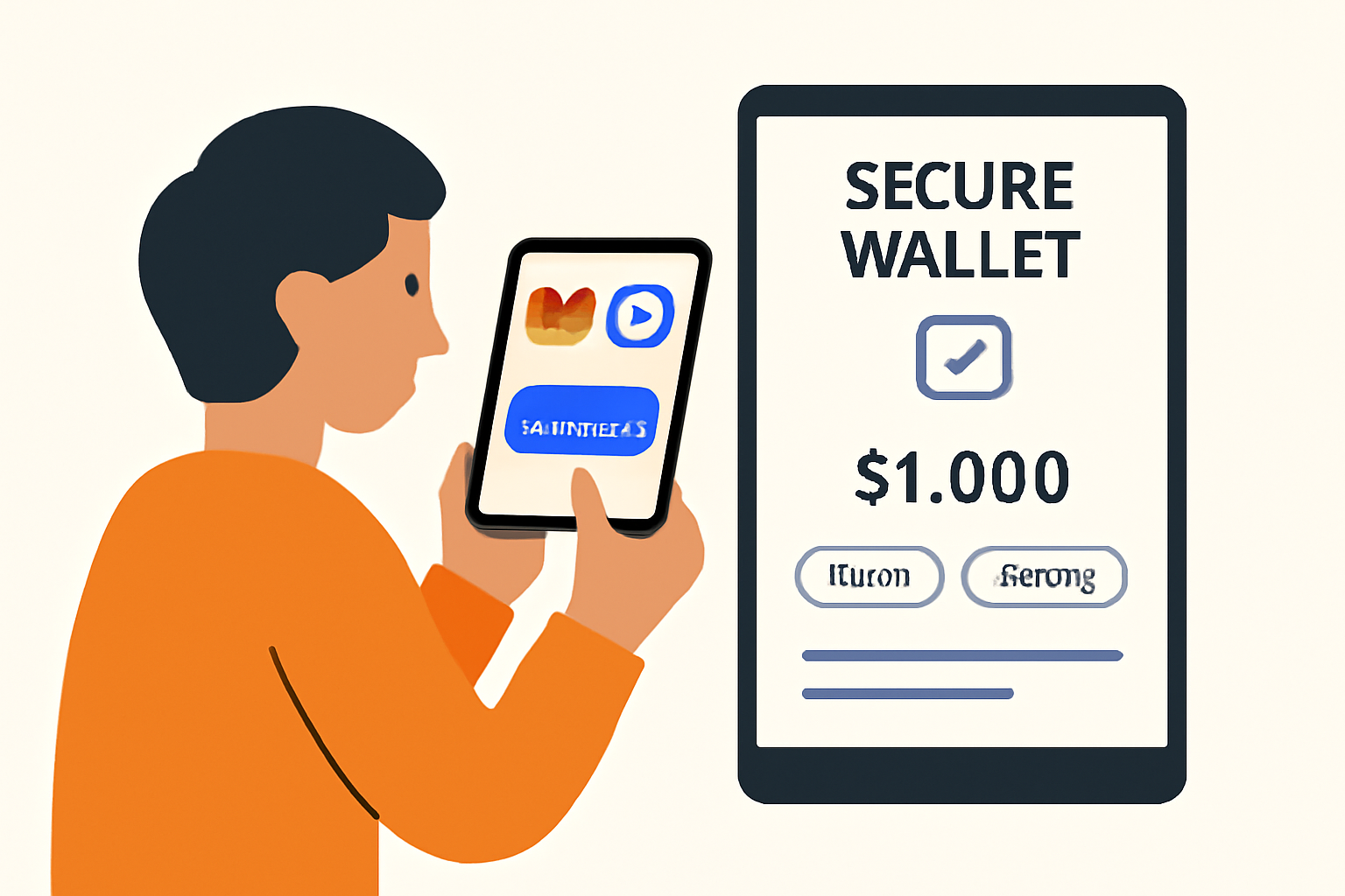A person installing MetaMask or Coinbase Wallet on their device, with a secure digital wallet interface displayed.
