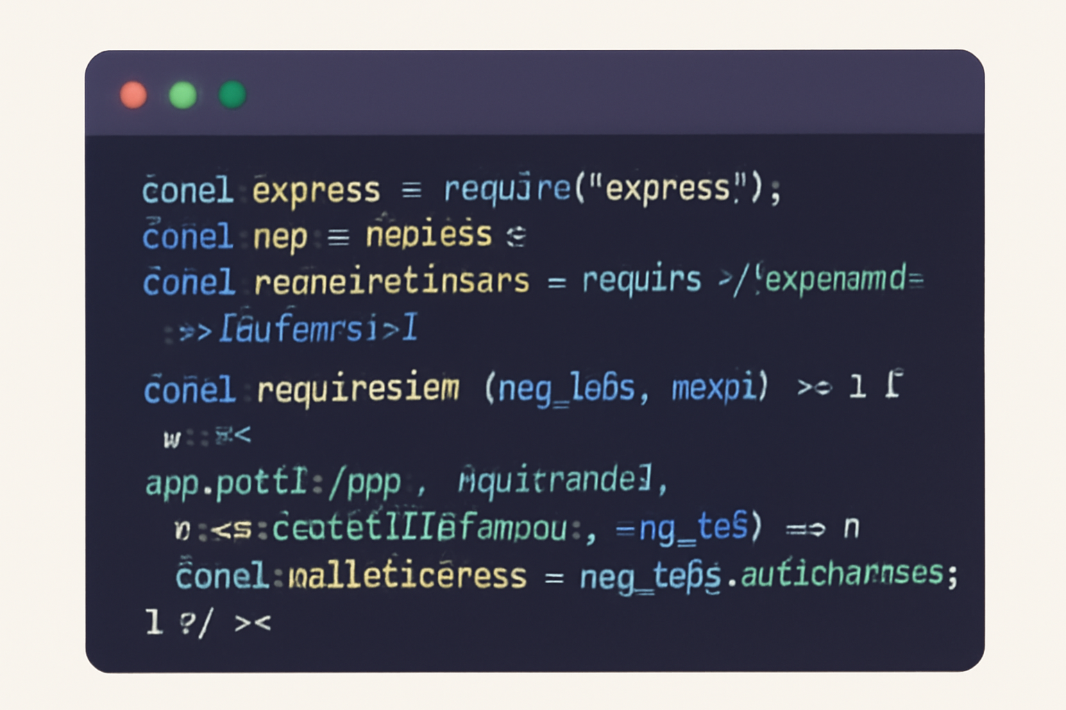 Code editor with highlighted Express.js code integrating payment middleware, showing route protection and wallet address fields.