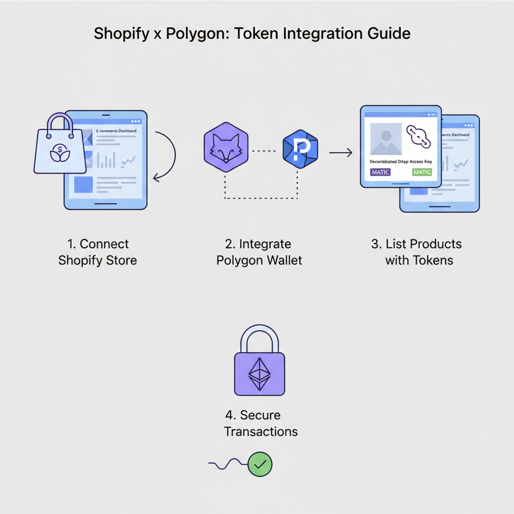 shopify store integrating polygon ethereum tokens, e-commerce dashboard with blockchain icons