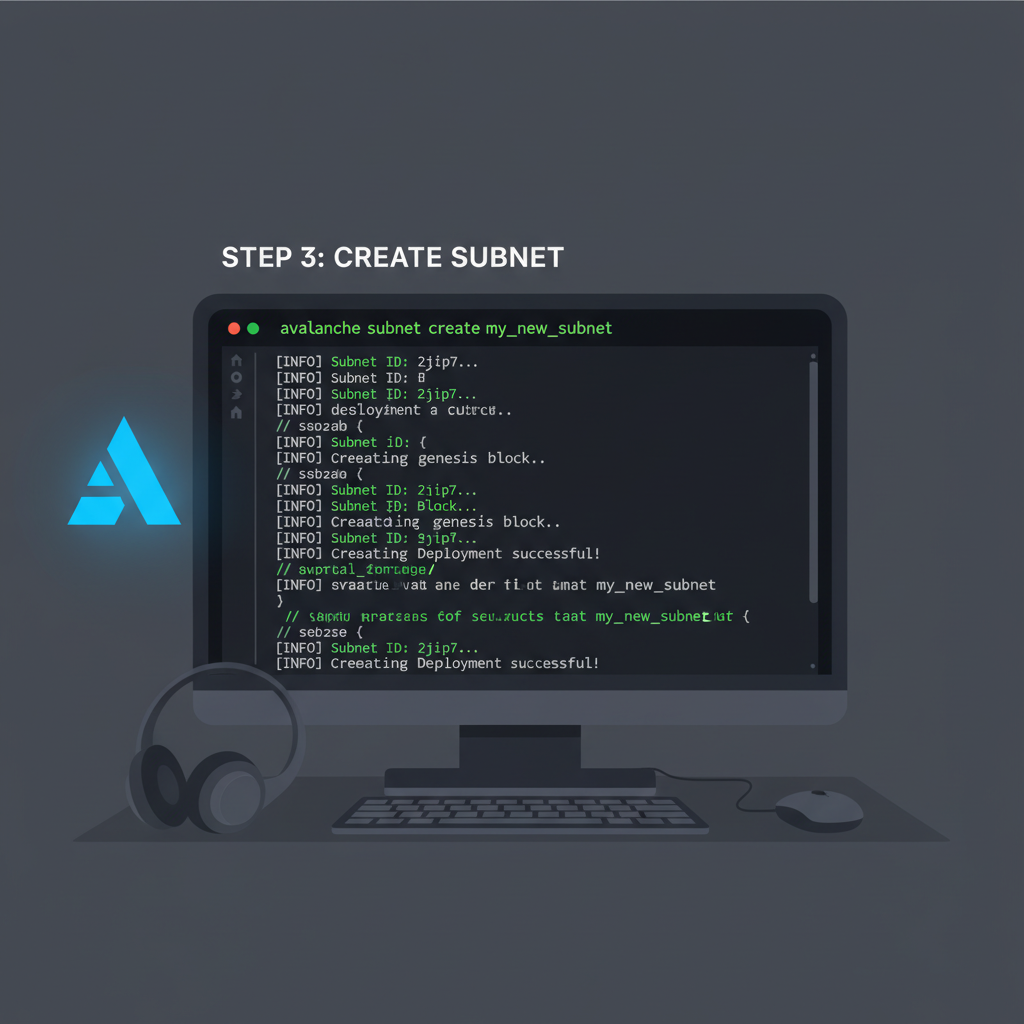 command line terminal creating Avalanche subnet, code scrolling, dark mode developer setup