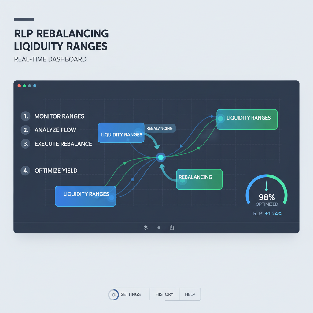 real-time dashboard showing RLP rebalancing liquidity ranges on blockchain graph, high-tech interface