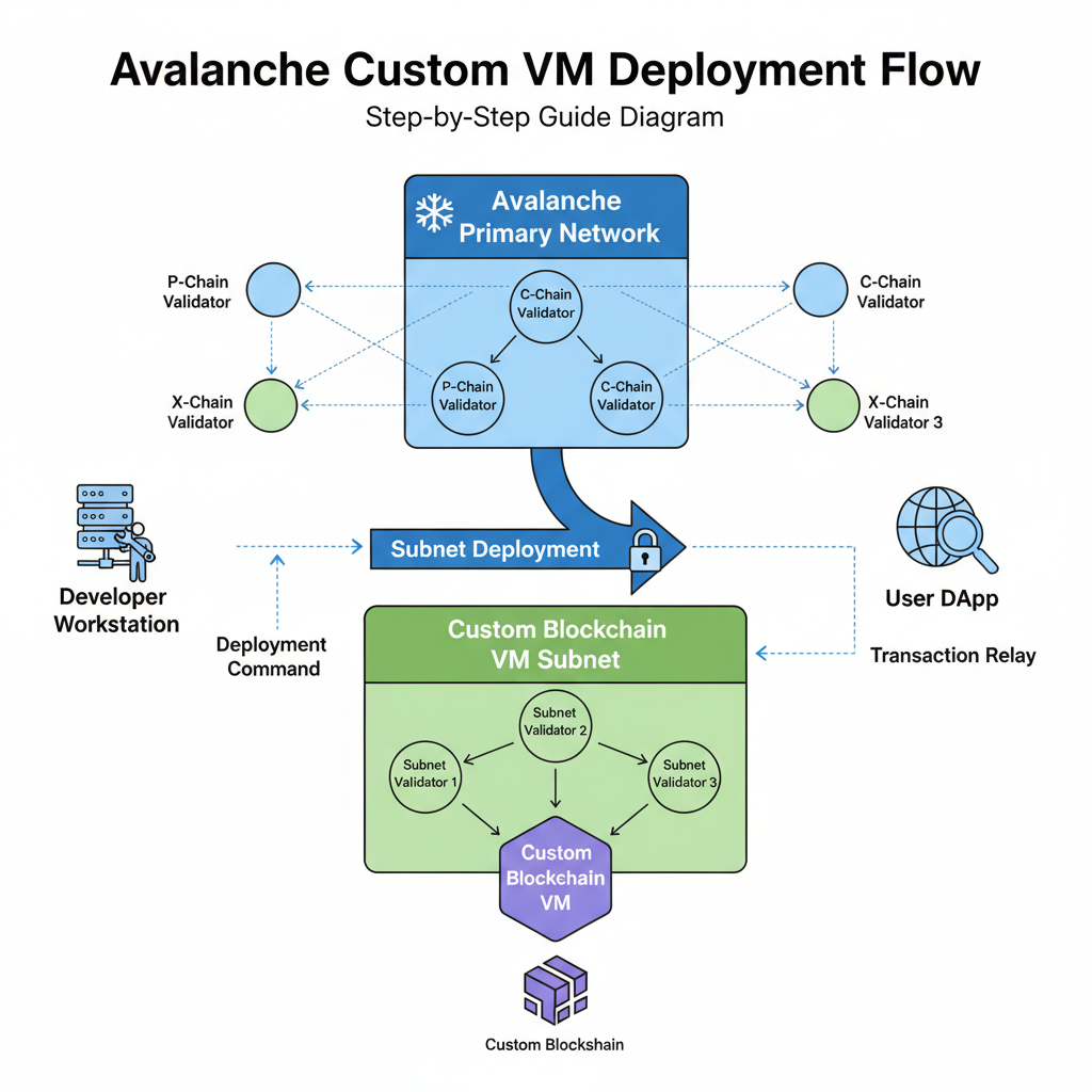 deploying custom blockchain VM on Avalanche network diagram, nodes connecting