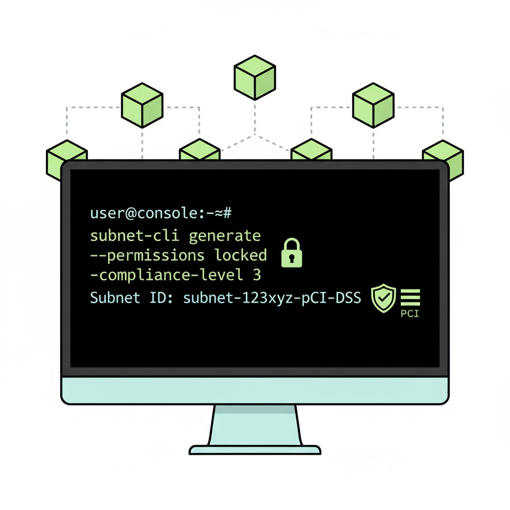 command line generating blockchain subnet ID with permission locks and compliance icons