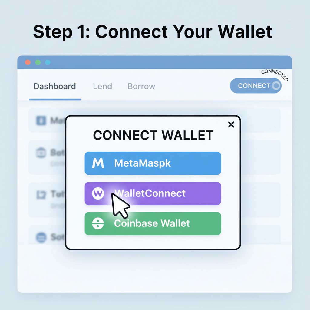 Moonwell lending dashboard supplying LP tokens for yield, glowing yield icons and charts