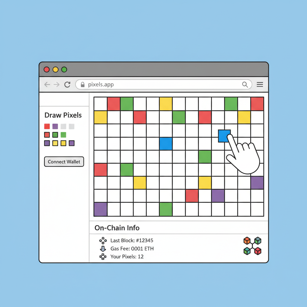 react app rendering pixel art canvas on browser, users drawing on-chain pixels