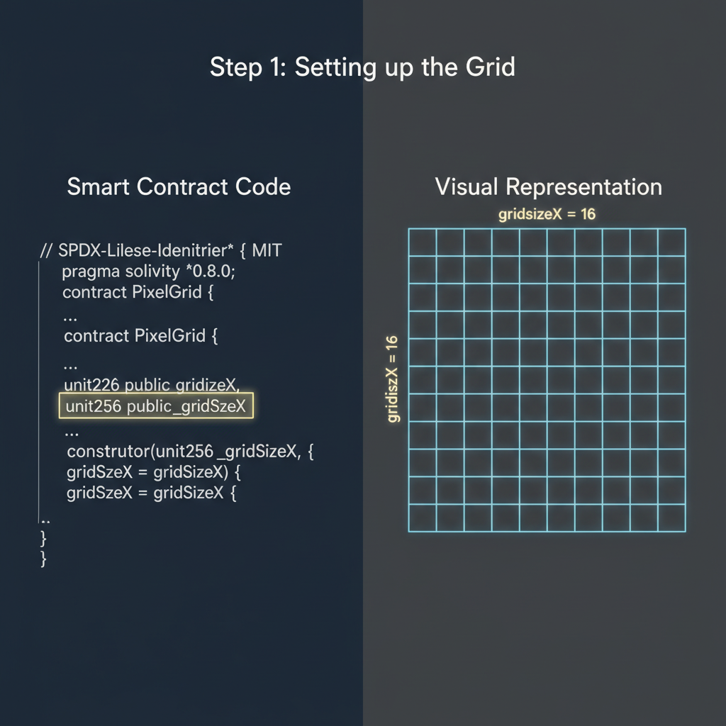 smart contract code snippet for pixel placement system, glowing pixels updating on grid
