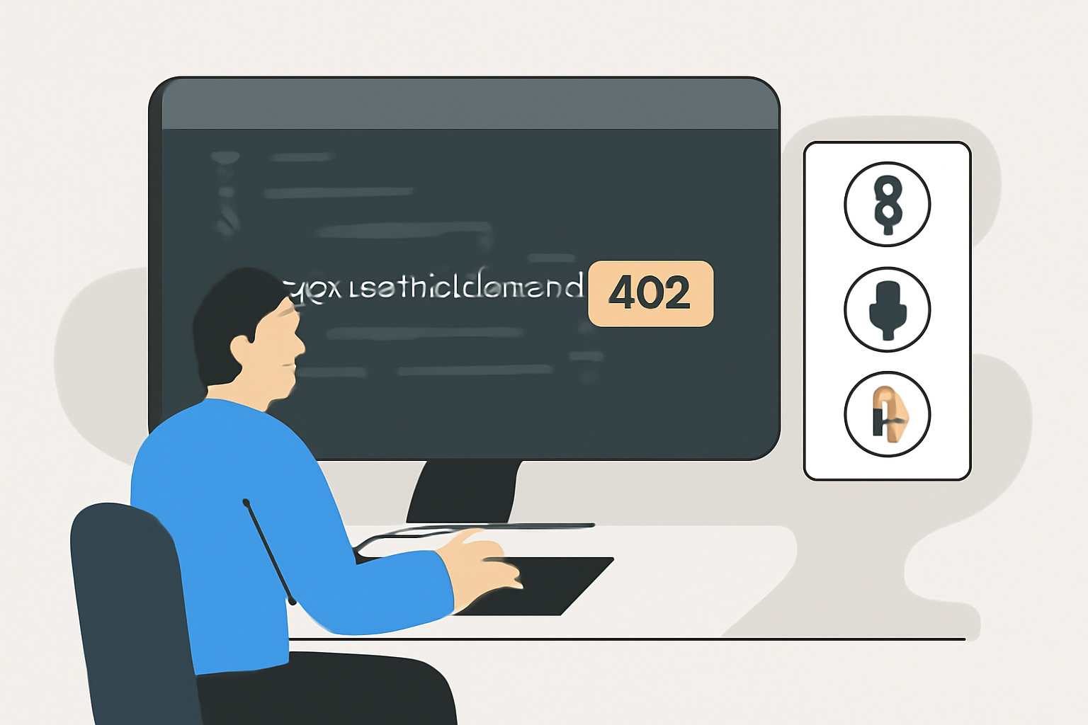 A developer adding middleware code to a server, with a highlighted HTTP 402 status code and crypto payment icons.