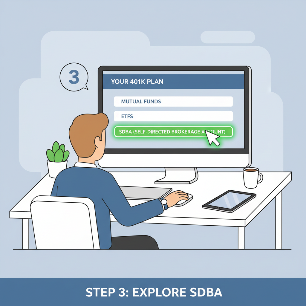 person checking 401k plan documents on computer, SDBA option highlighted