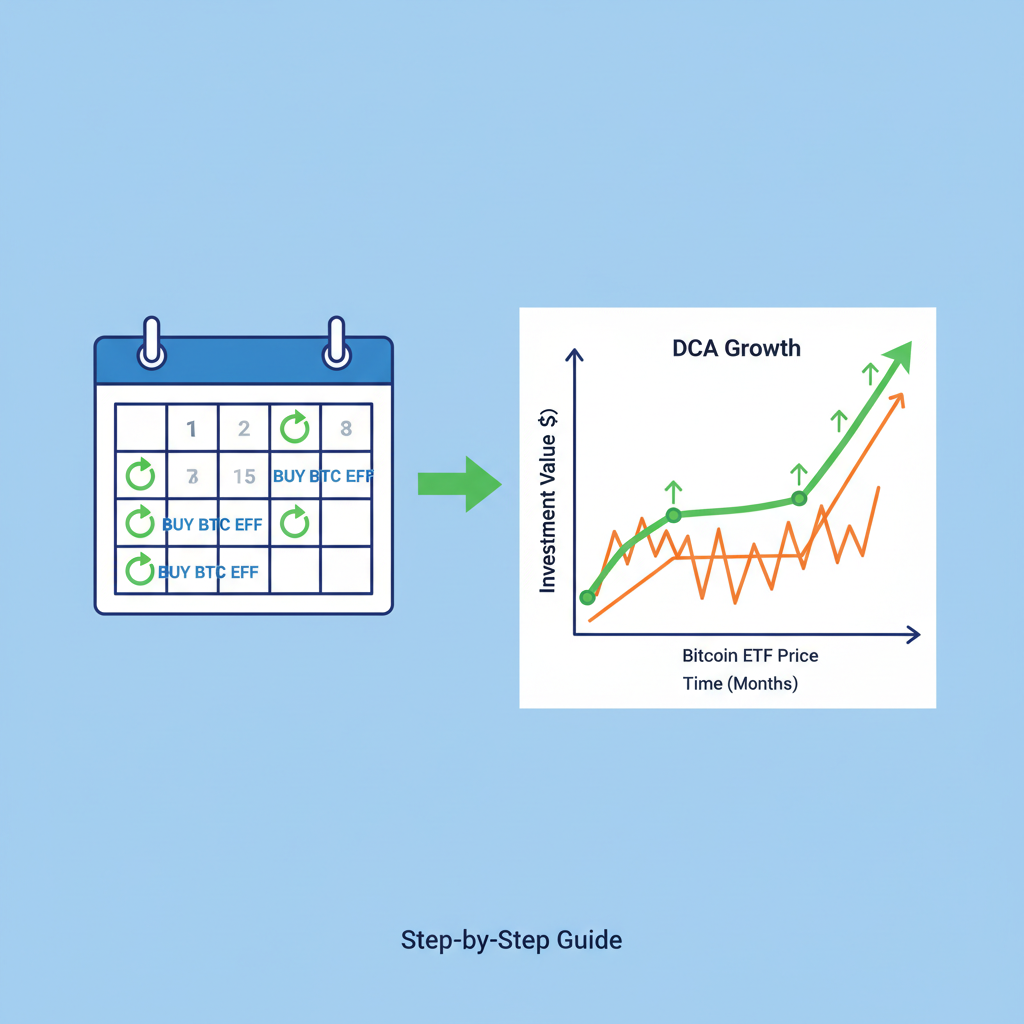 calendar with recurring investments into Bitcoin ETF chart showing DCA growth