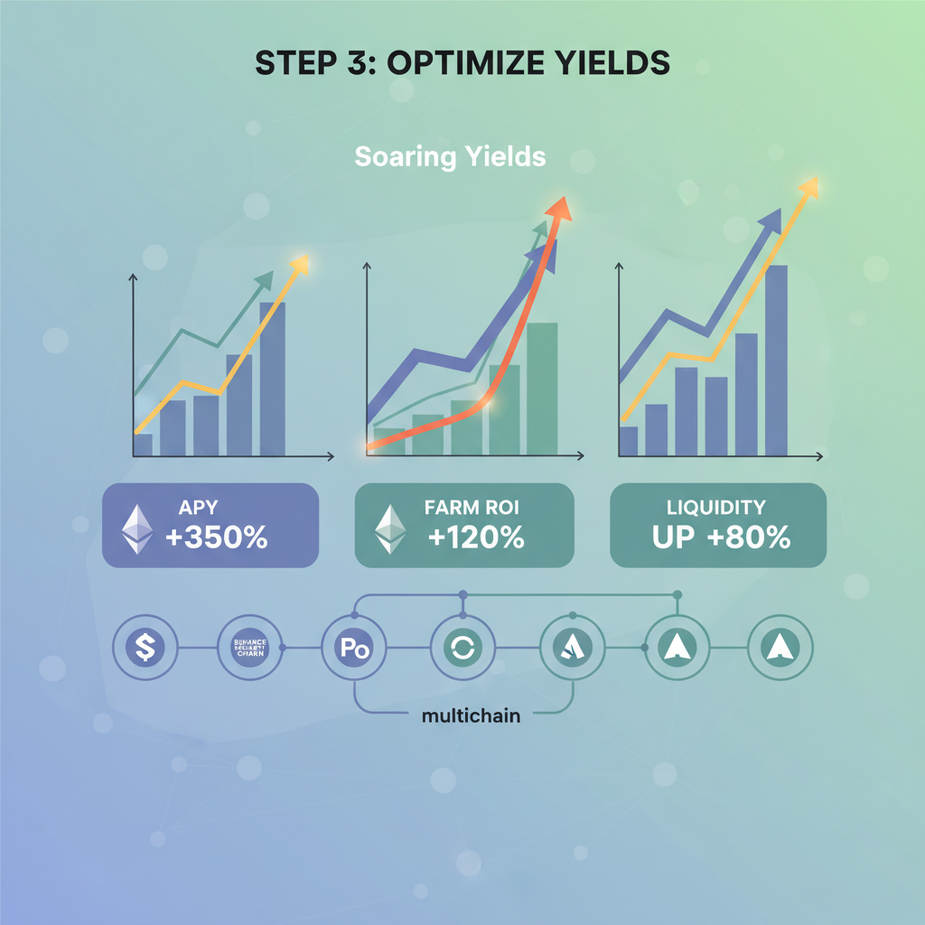 advanced dashboard displaying multichain yield graphs soaring upward