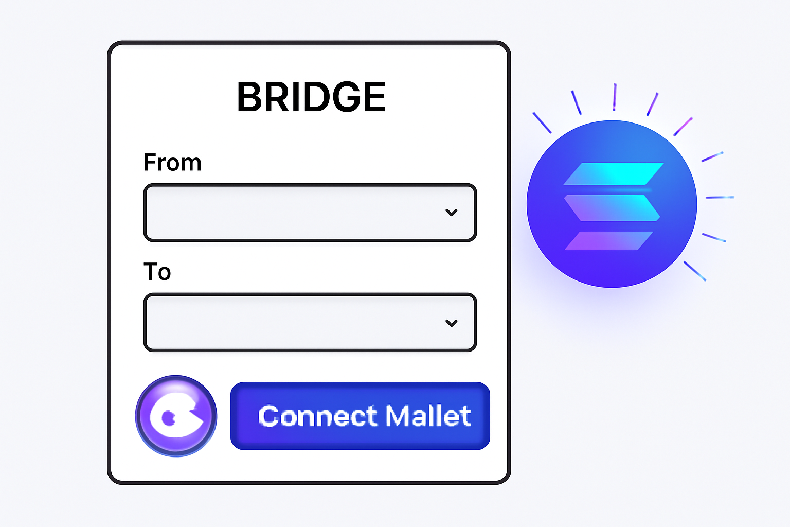 Phantom wallet connect button on bridge interface, Solana logo glowing