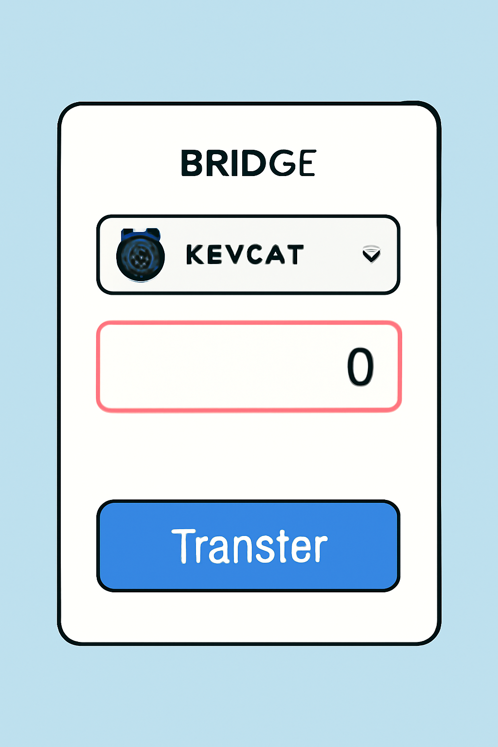 KEYCAT token selected in bridge dropdown, amount input field highlighted