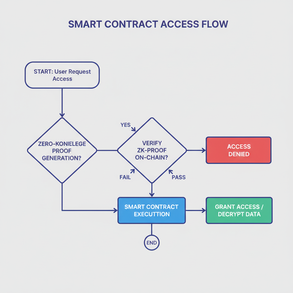 smart contract flowchart gating access with zero-knowledge proof verification
