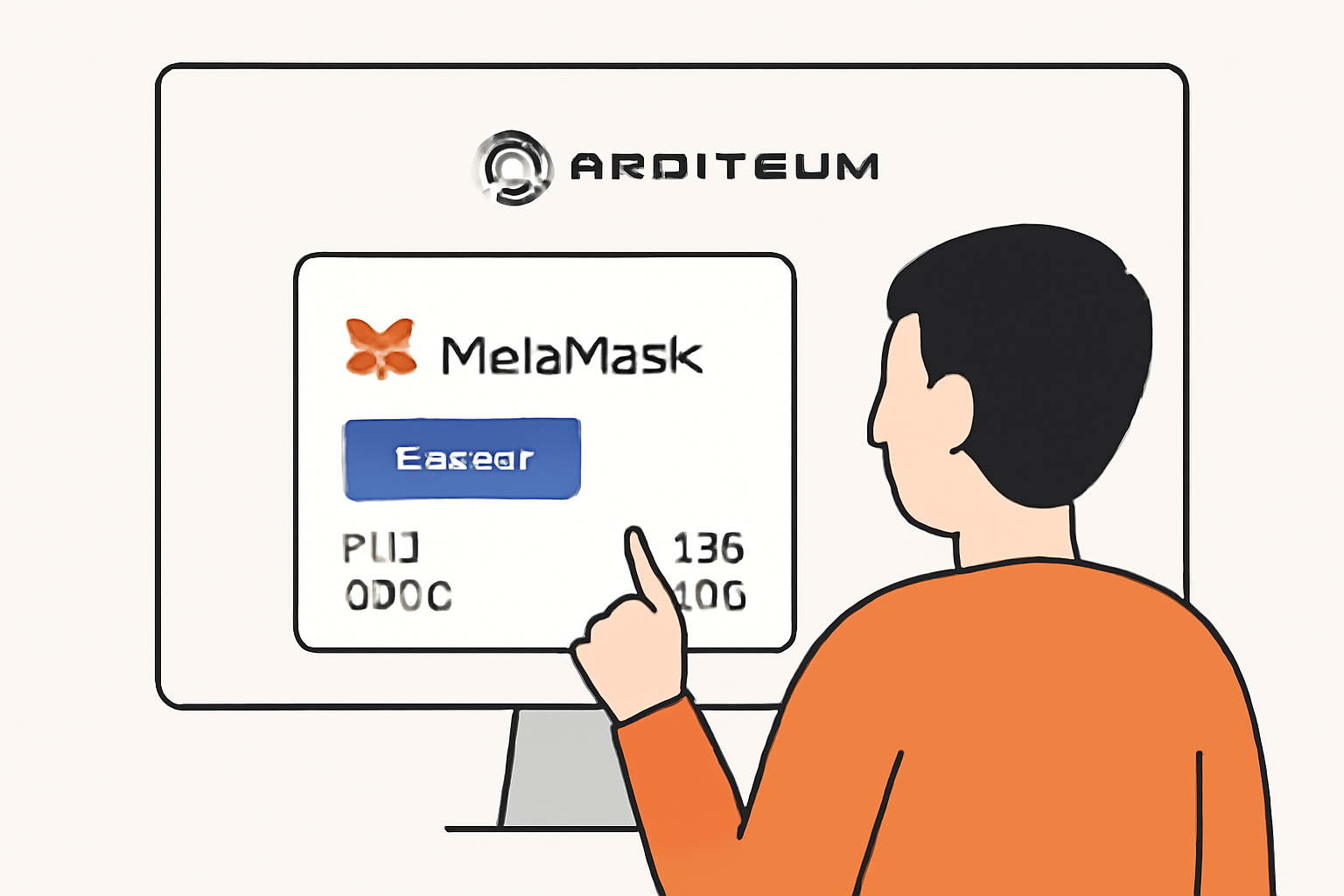 A user connecting their MetaMask wallet to the Arbitrum network interface, with ETH and USDC balances visible.