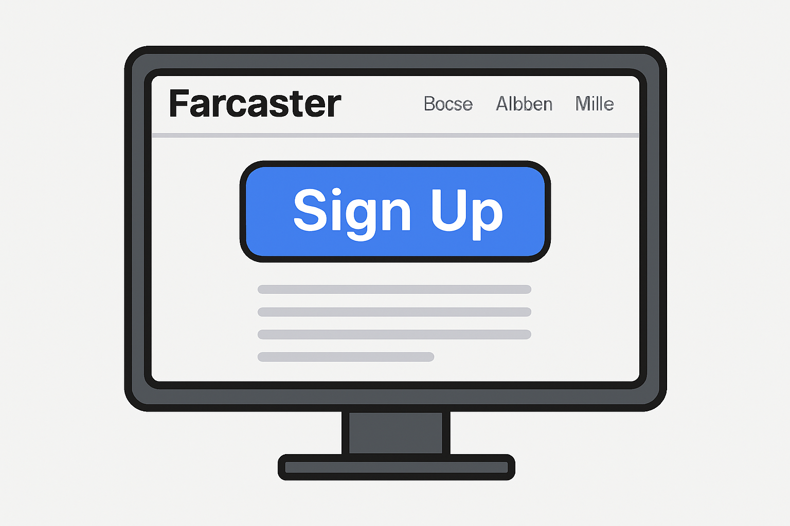 A computer screen displaying the Farcaster homepage with a prominent 'Sign Up' button