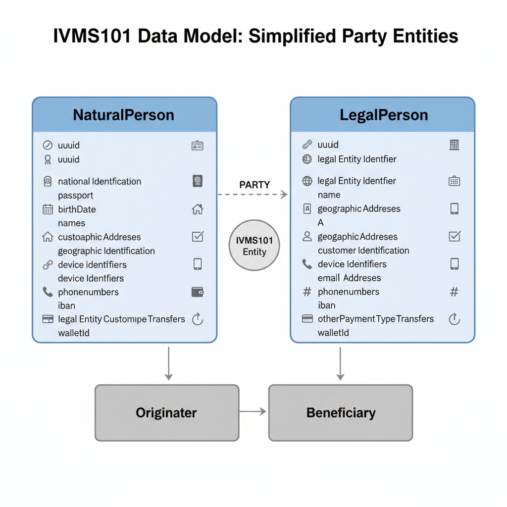 clean diagram of IVMS101 data model showing naturalPerson and legalPerson entities