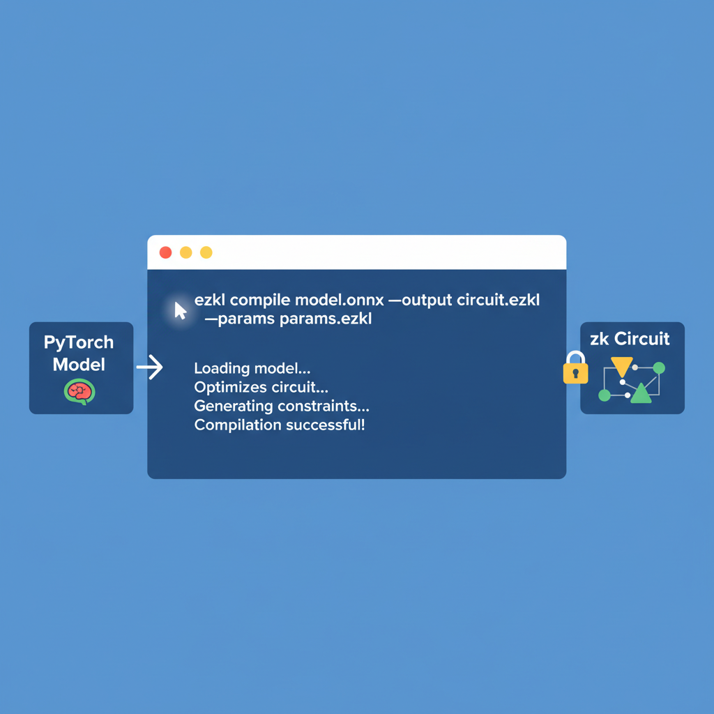 EZKL command line compiling PyTorch model to zk circuit
