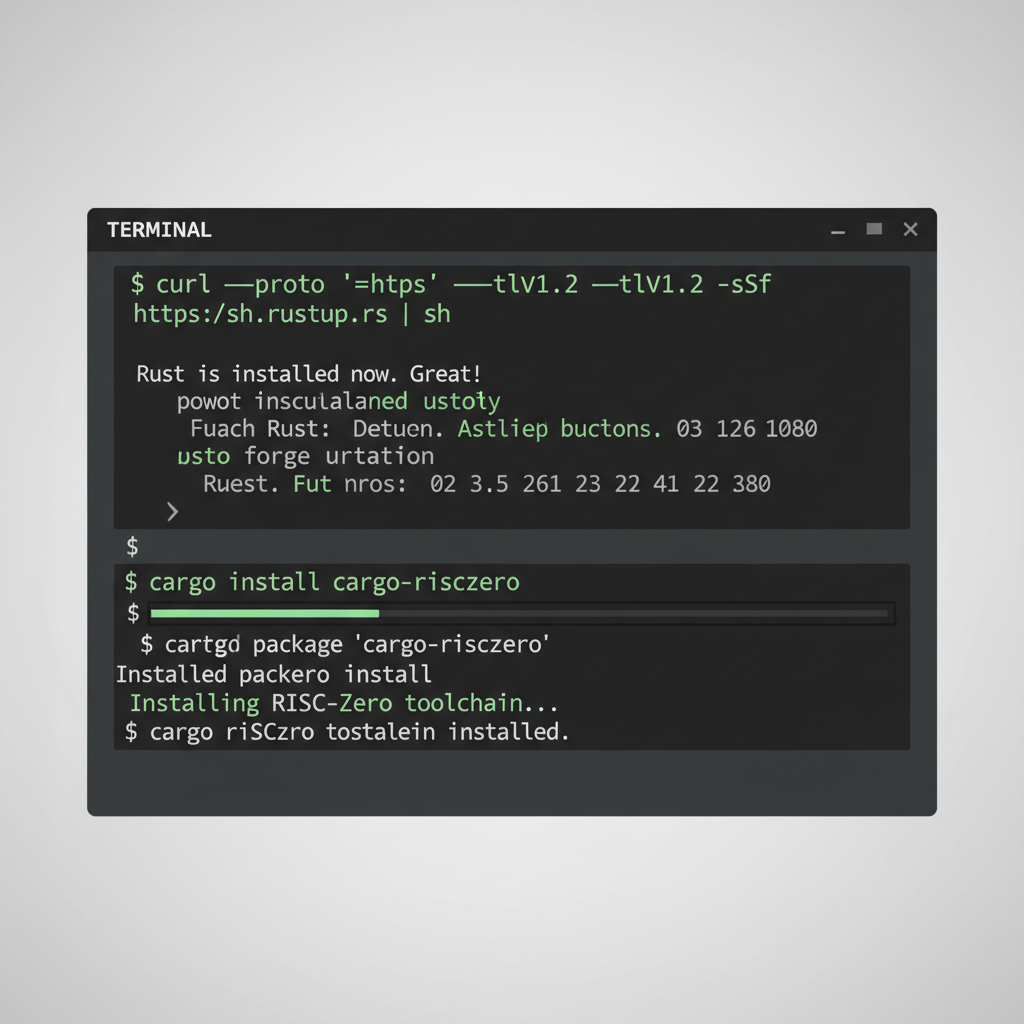terminal window installing Rust Cargo and RISC Zero toolchain