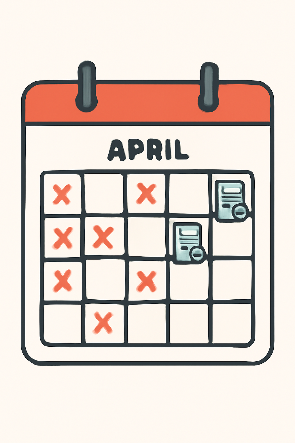 A calendar with marked dates and contract icons, representing scheduled blockspace reservations secured in advance.