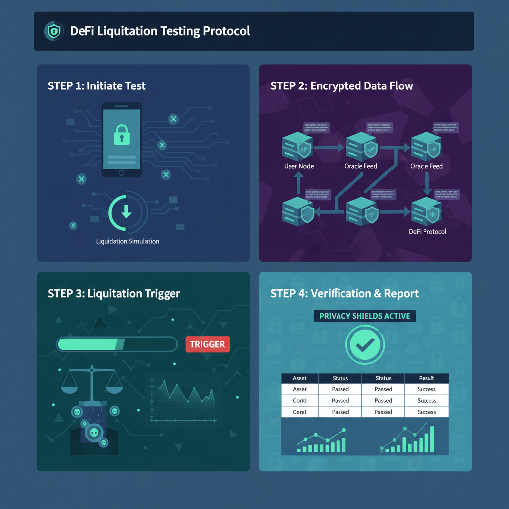 dashboard testing liquidation on encrypted DeFi lending app, privacy shields
