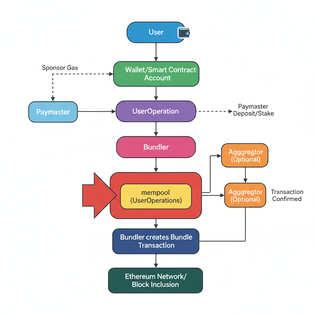 flowchart of ERC-4337 bundler with paymaster sponsoring gas