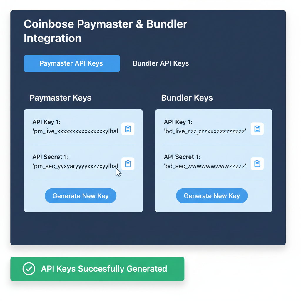 dashboard showing API keys for Coinbase Paymaster and Bundler