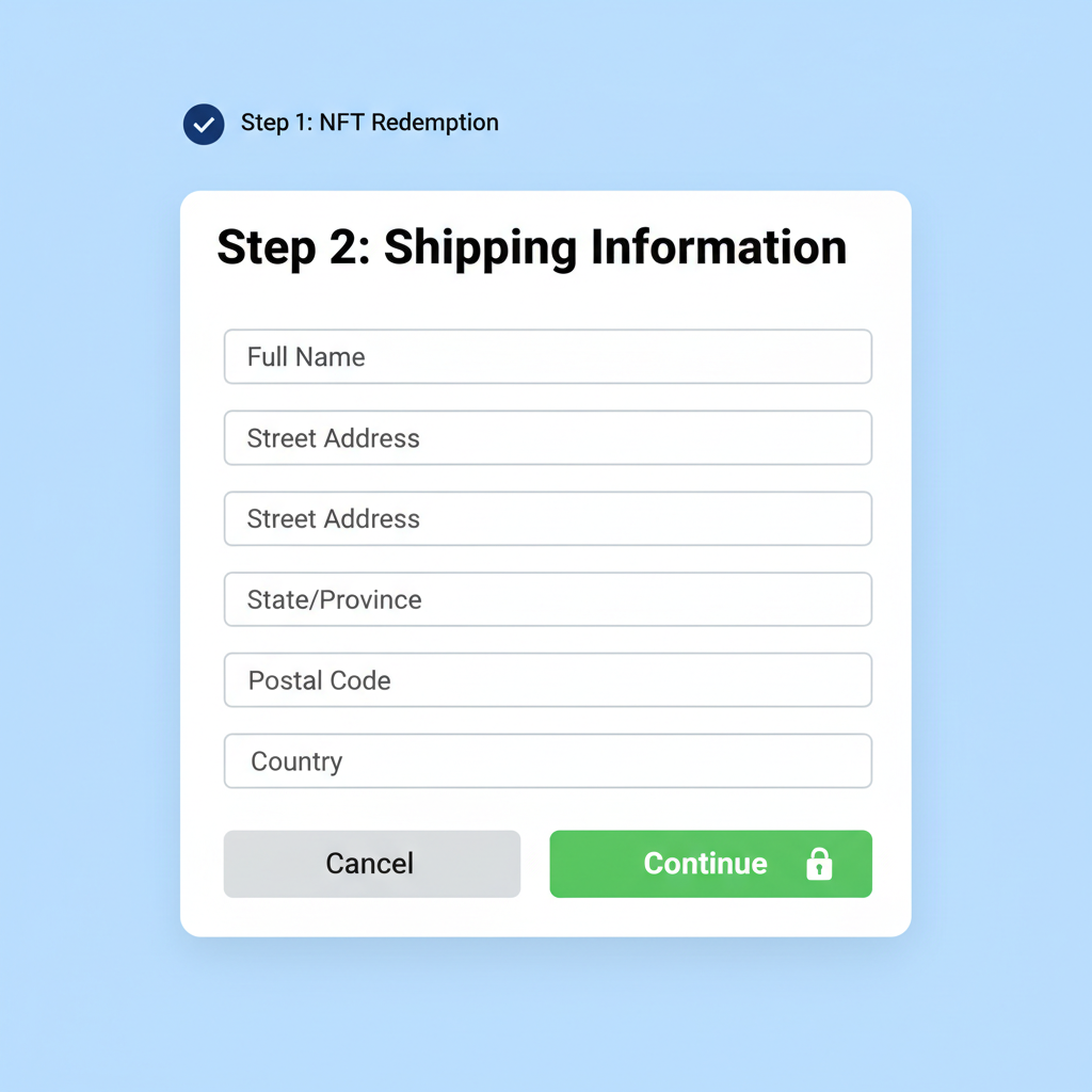 process flow of redeeming NFT for physical PSA Pokemon card, secure shipping box, verification checkmarks
