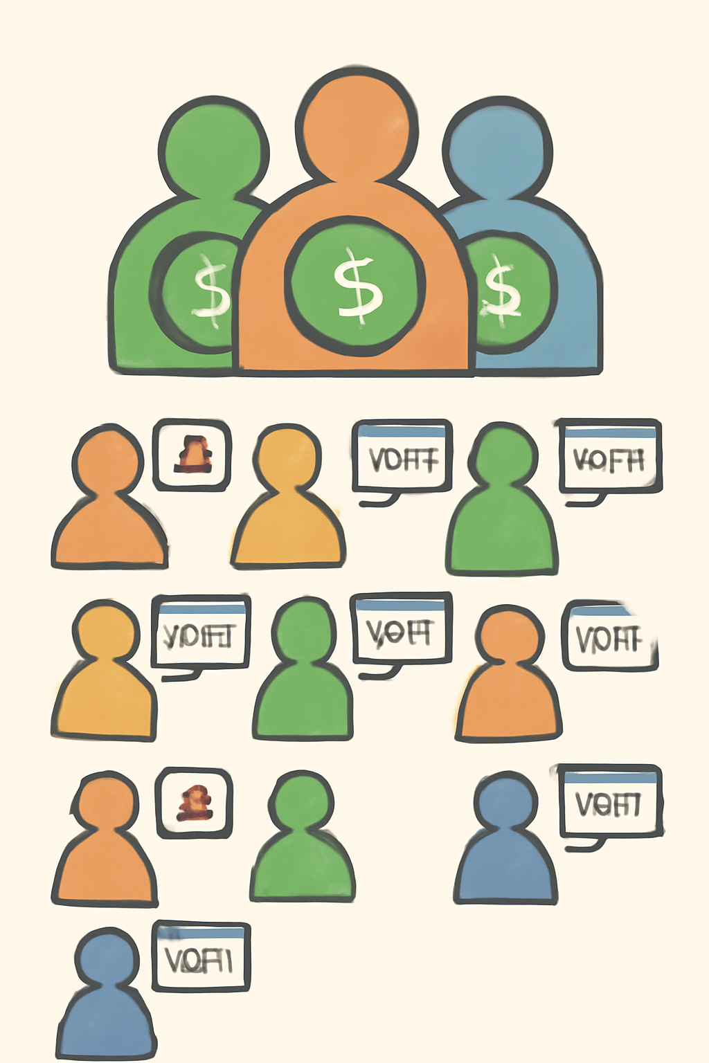 A small group of large token holders overshadowing many smaller users, with some users ignoring voting notifications.