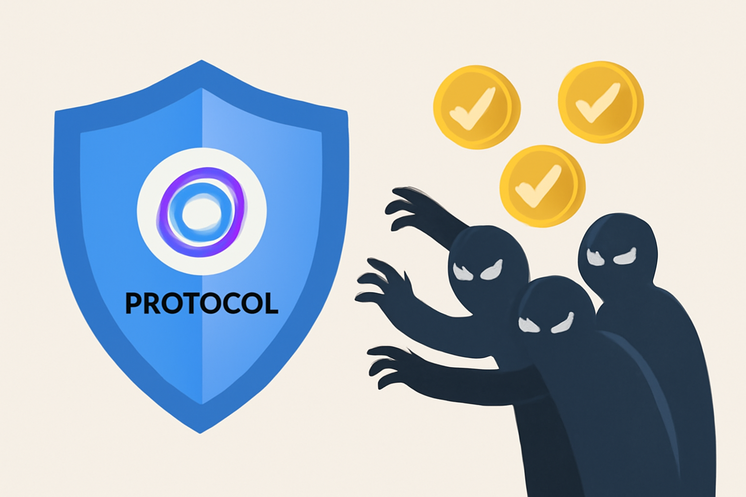 A digital shield protecting a protocol from shadowy figures trying to accumulate governance tokens.