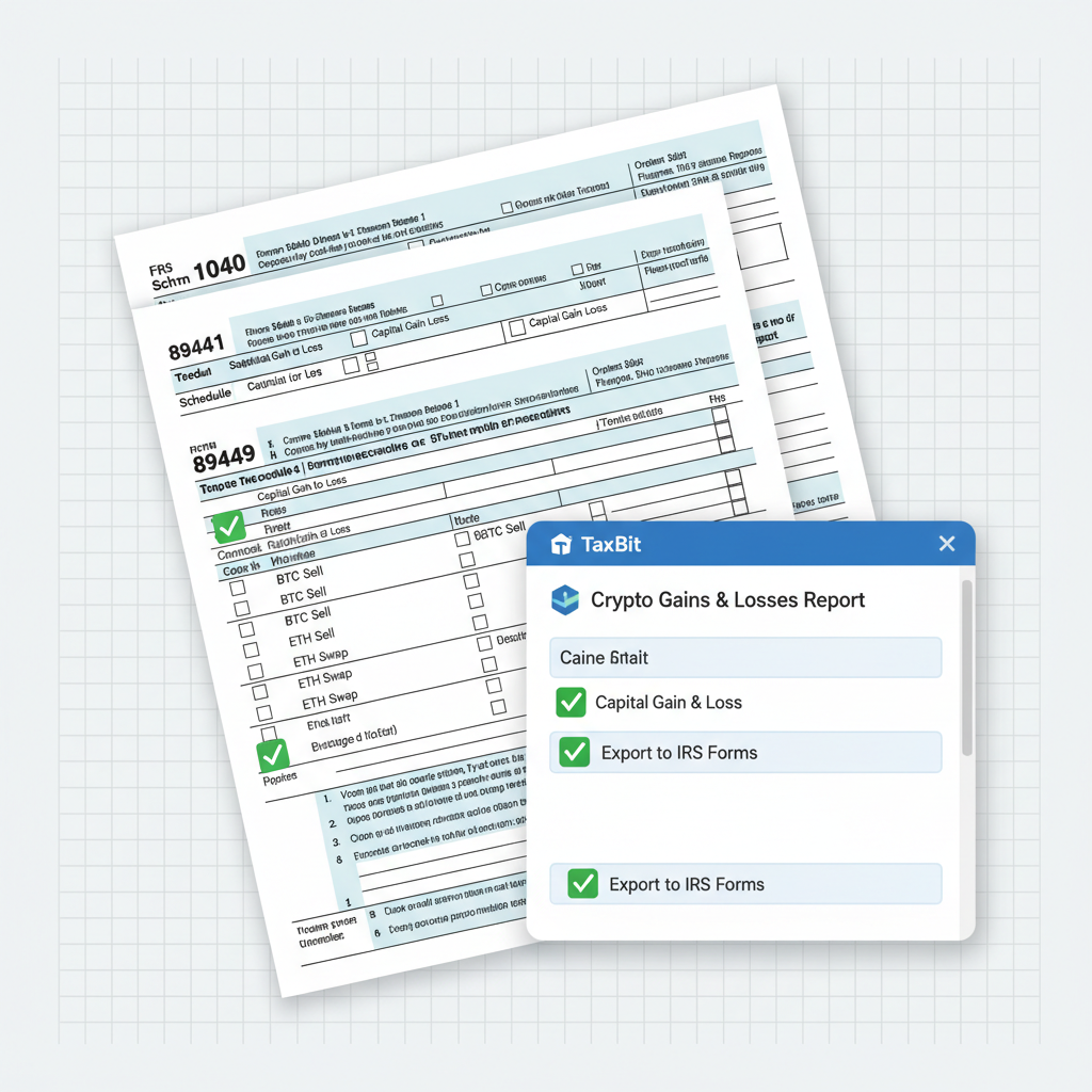 professional IRS tax forms exported from crypto software with checkmarks