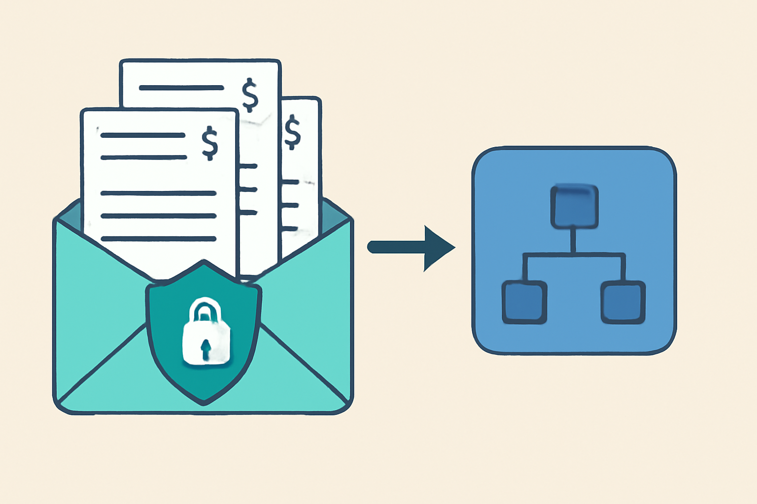 A visual of several transactions grouped together in a secure digital envelope, moving toward a blockchain block.