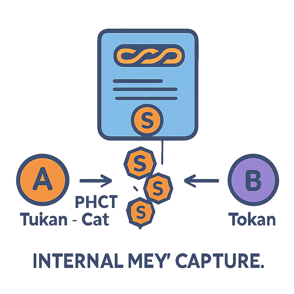 A smart contract icon capturing coins from a price gap between two tokens, representing internal MEV capture.