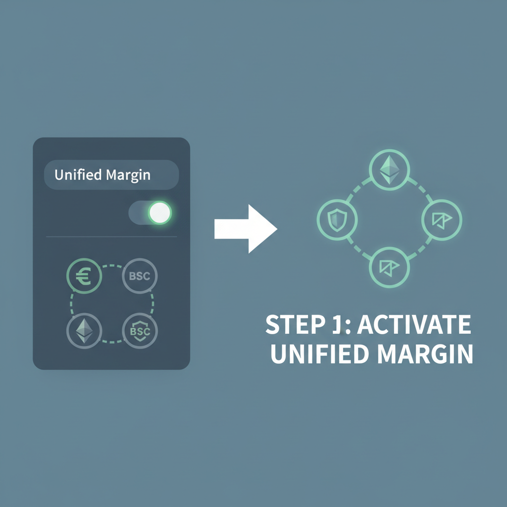 settings panel activating unified margin toggle, multi-chain icons linking together