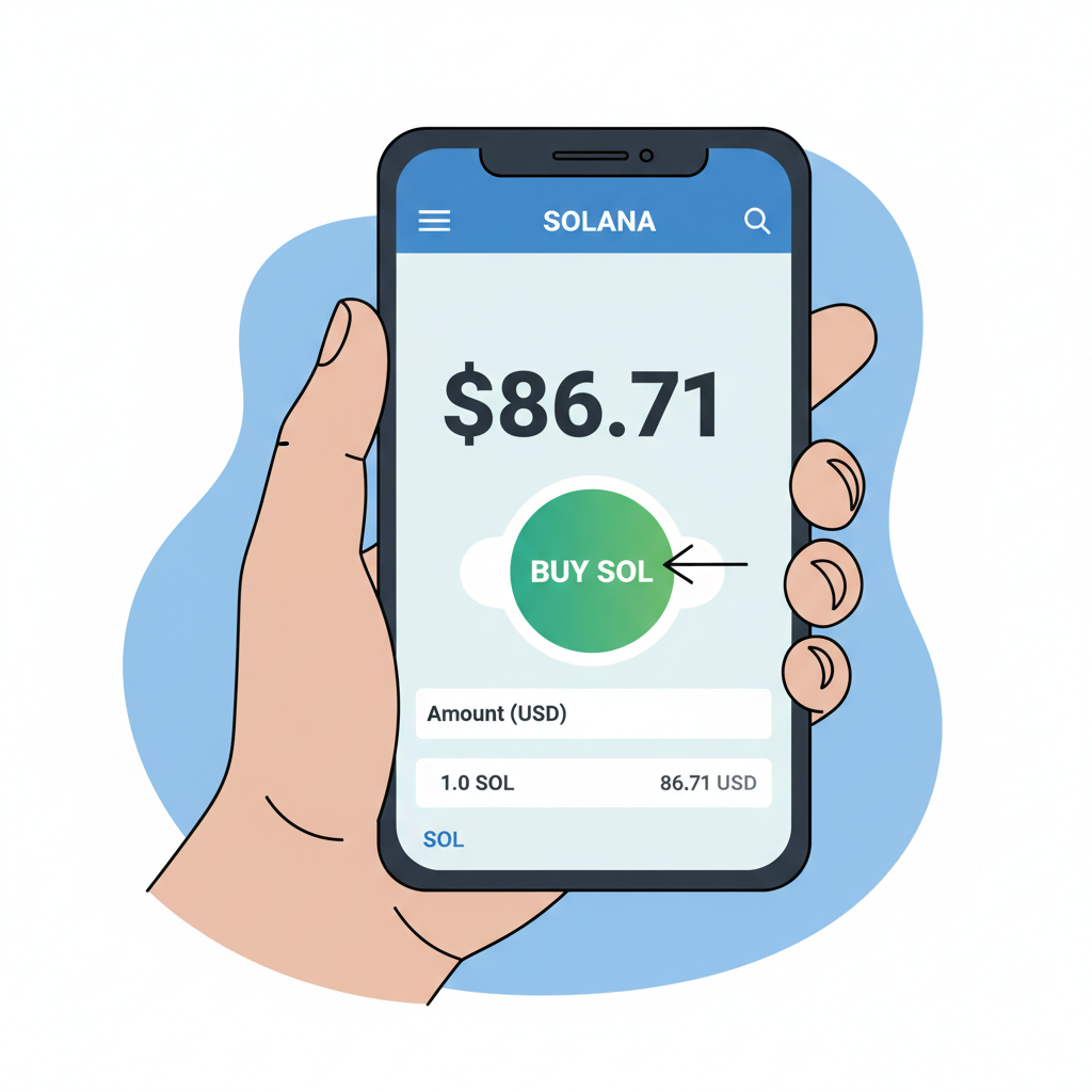 user buying SOL on crypto exchange app showing $86.71 price