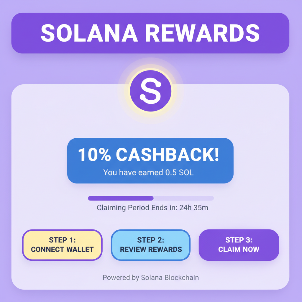 Solana rewards claiming screen showing 10% cashback