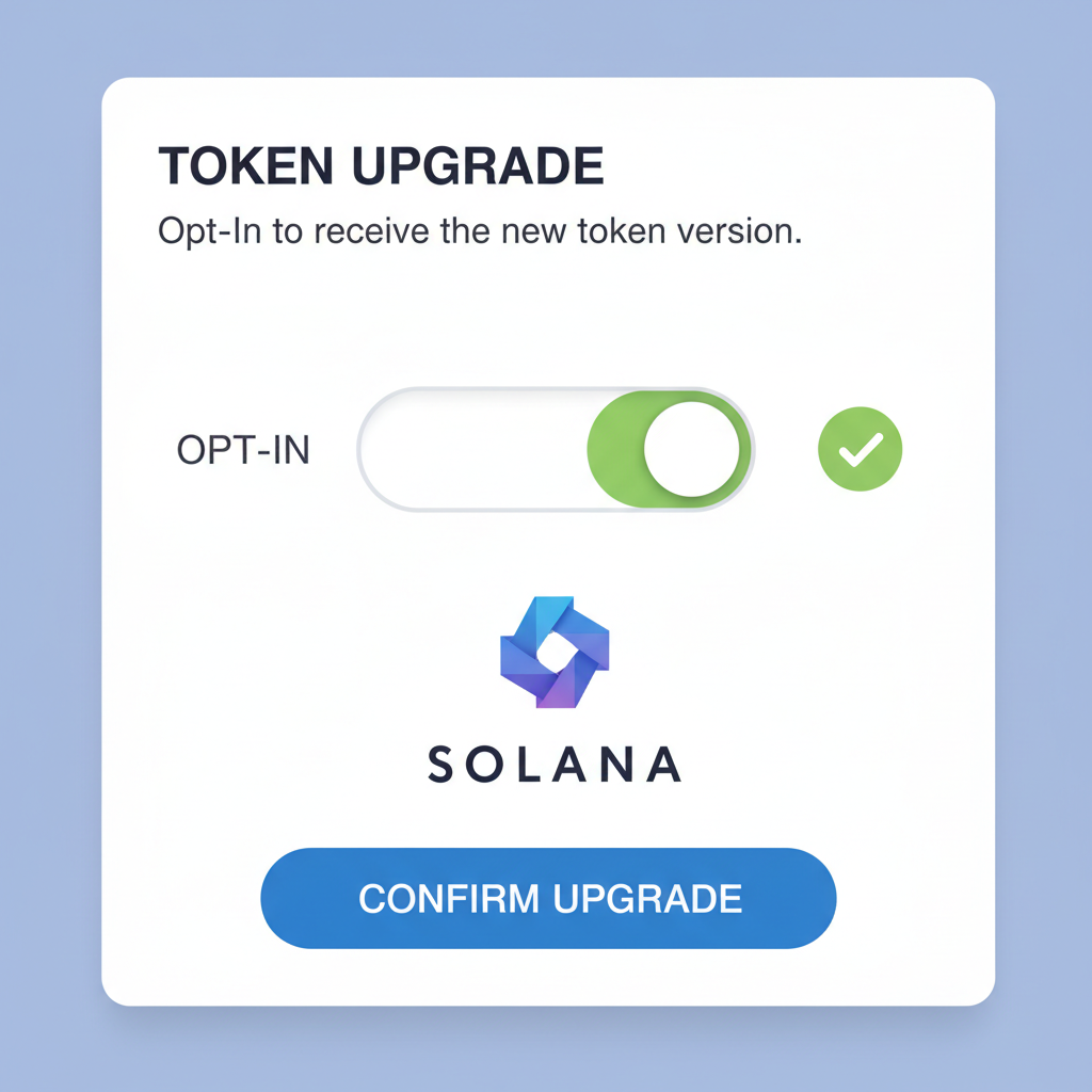 dApp toggle switching on token upgrade opt-in Solana interface
