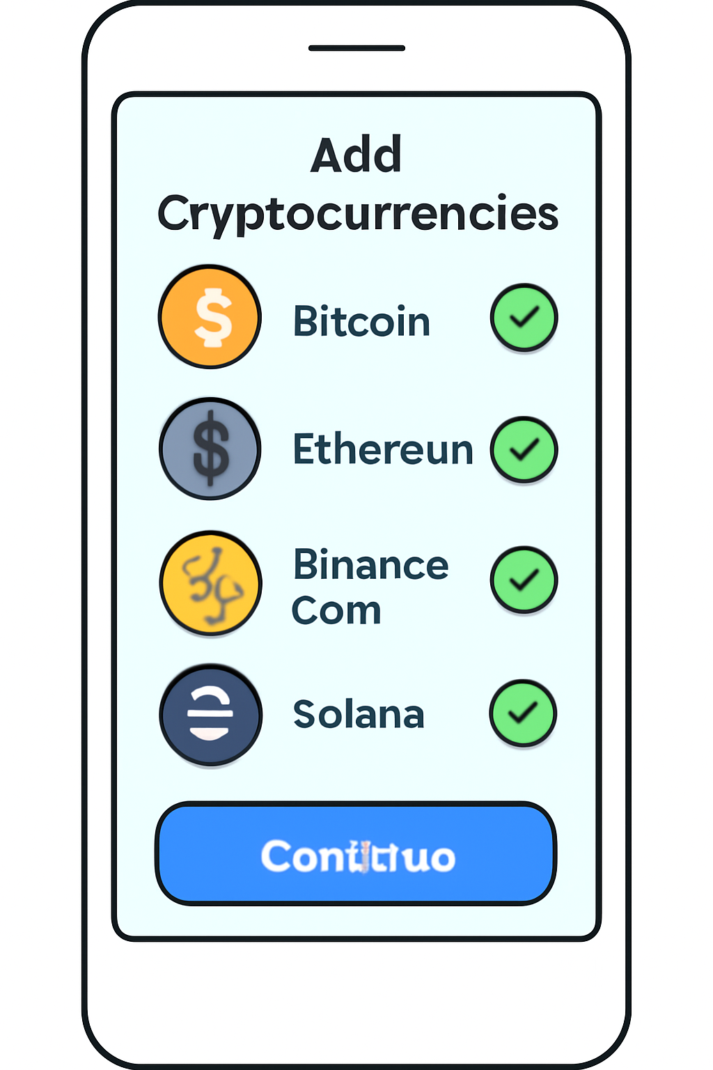 A mobile interface showing multiple cryptocurrencies being added to a recurring buy plan.