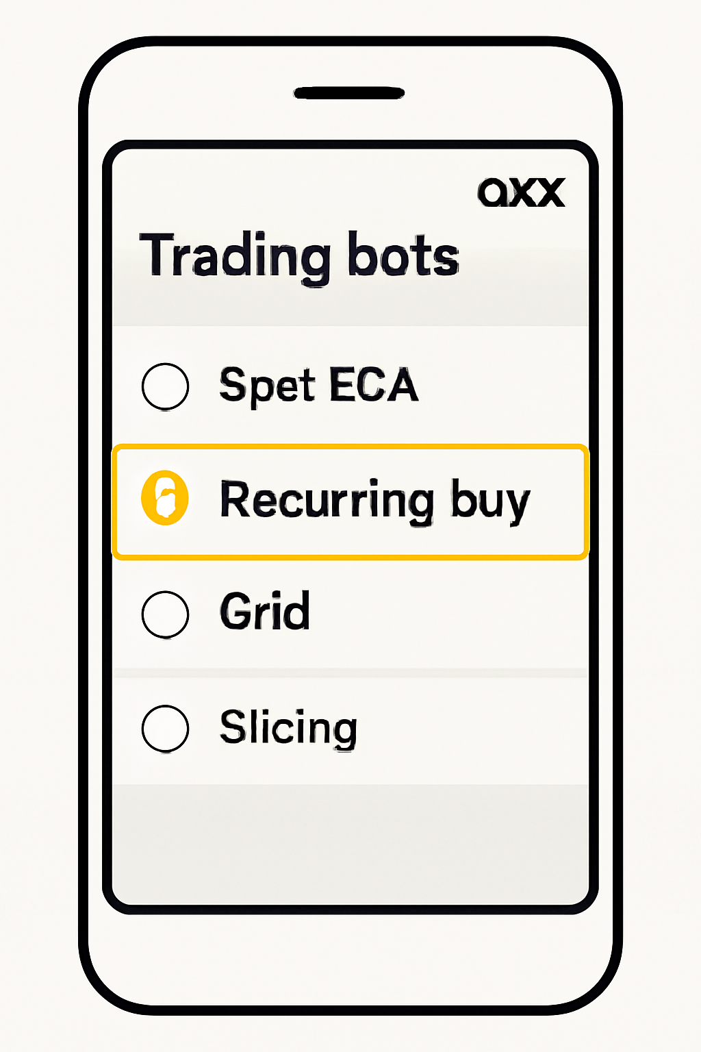 A list of trading bots on the OKX app, with 'Recurring buy' clearly selected.