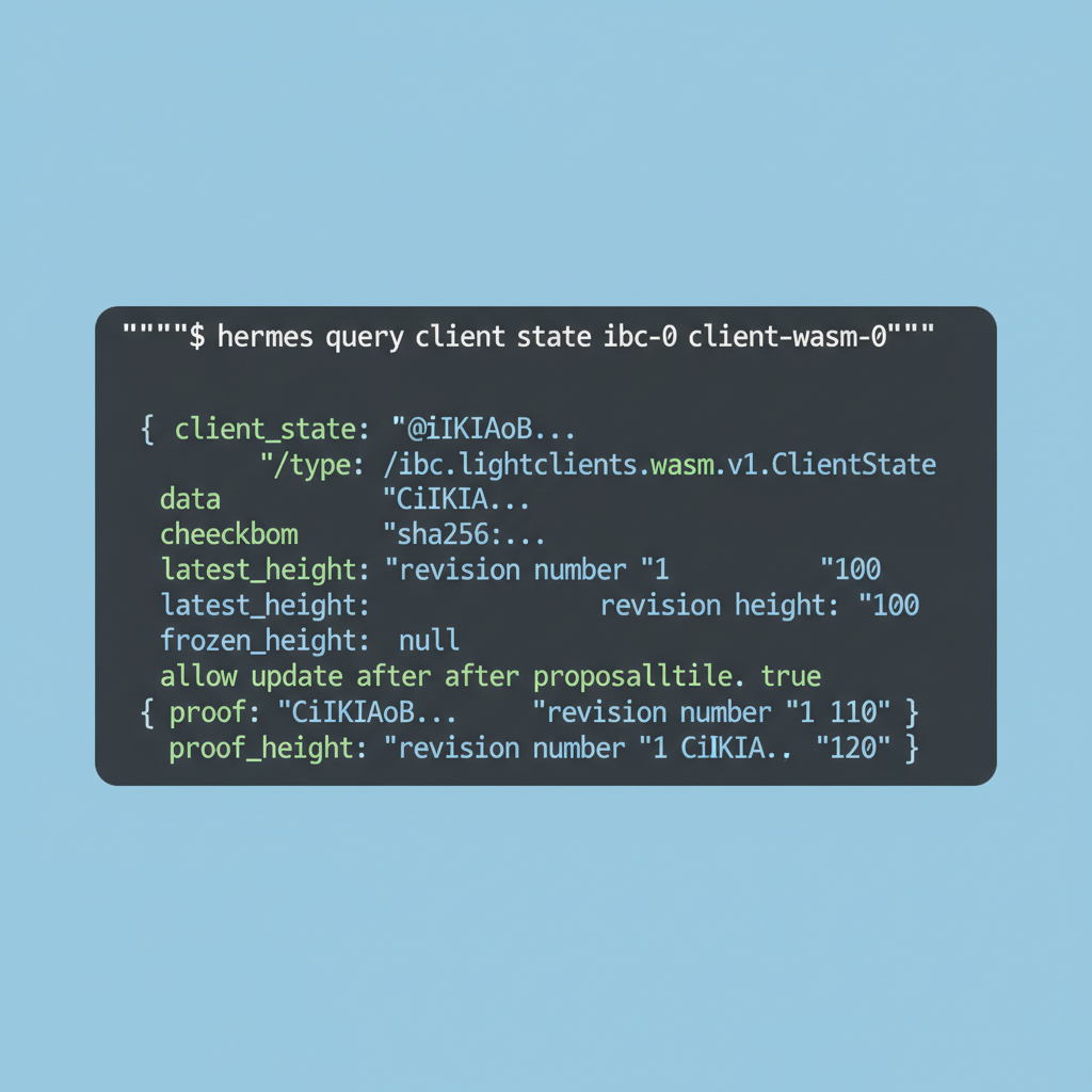 JSON output of IBC client state query in terminal