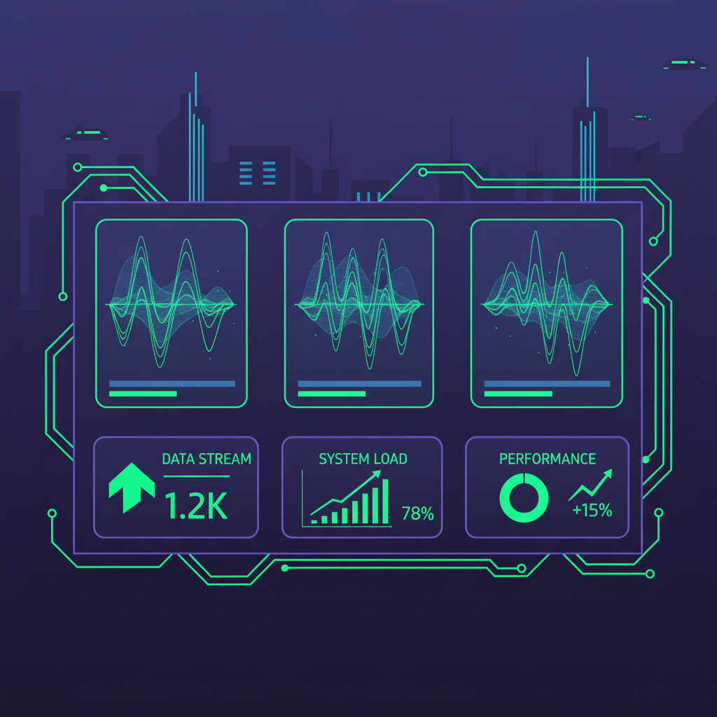 interactive dashboard with AVS charts shifting, green metrics rising, cyberpunk style